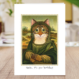 Happy Birthday Fun Mona Lisa Cat Custom Kaart