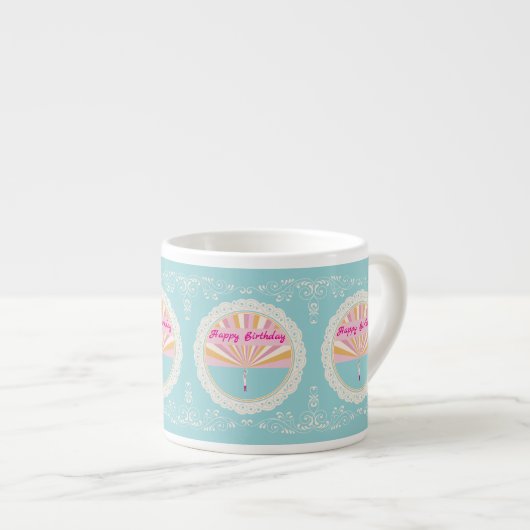 Happy Birthday Fun Mug, Blue Pink Rainbow Espresso Kop (Voorkant rechts)