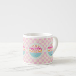 Happy Birthday Fun Mug, Cute Pink Rainbow Espresso Kop