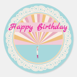 Happy Birthday Fun Party Cup, Pink Rainbow Ronde Sticker