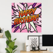 HAPPY BIRTHDAY Fun Retro Comic Book Pop Art Poster (Thuiskantoor)