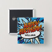 HAPPY BIRTHDAY Fun Retro Comic Book Vierkante Button 5,1 Cm (Voorkant /achterkant)