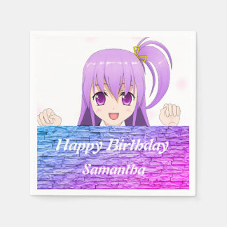 Happy Birthday fun roze paarse anime kawaii meisje Servet