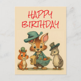 Happy Birthday Funny Cute Cartoon Animal Couriers  Feestdagenkaart