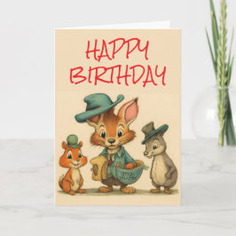 Happy Birthday Funny Cute Cartoon Animal Couriers  Kaart