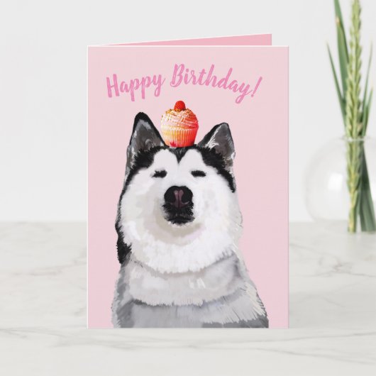 Happy Birthday Funny Post Kaart, Husky, Taart Kaart (Voorkant)