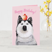 Happy Birthday Funny Post Kaart, Husky, Taart Kaart (Gele Bloem)