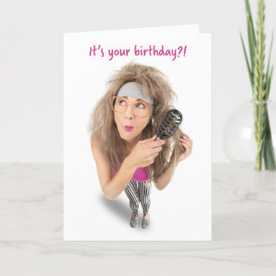 Happy Birthday Funny Woman Teasing Big Hair Humor Feestdagen Kaart