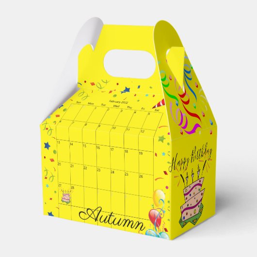 Happy Birthday Gable Favor Box February 2022Yellow Bedankdoosjes (Voorkant Zijde)