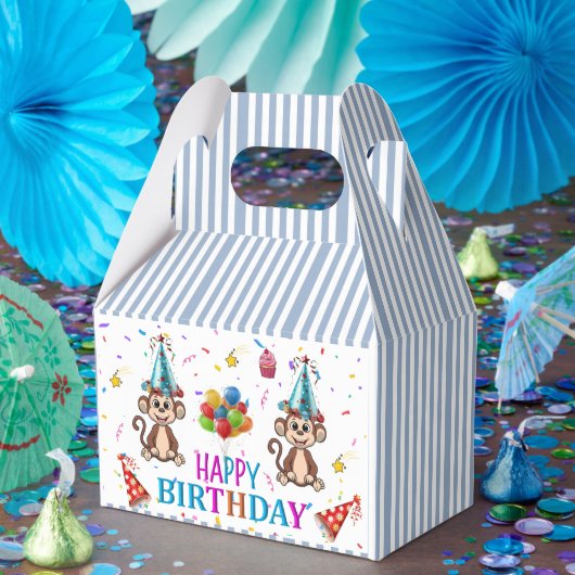Happy Birthday Gable Favor Box Monkey Cupcake Bedankdoosjes (Feest)