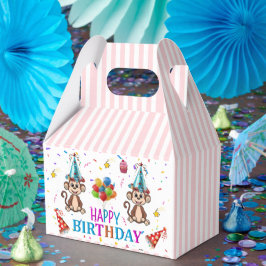 Happy Birthday Gable Favor Box Pink Stripe Monkeys Bedankdoosjes