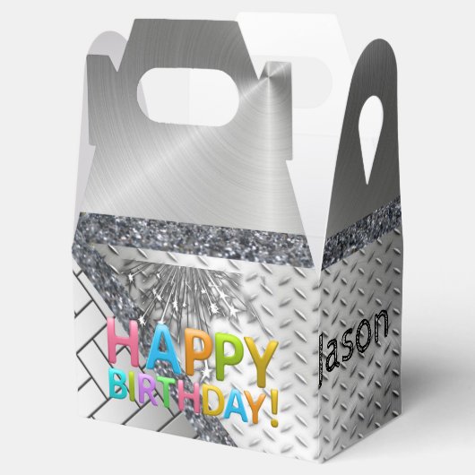 Happy Birthday Gable Favor Box Silver Bedankdoosjes (Geopend)