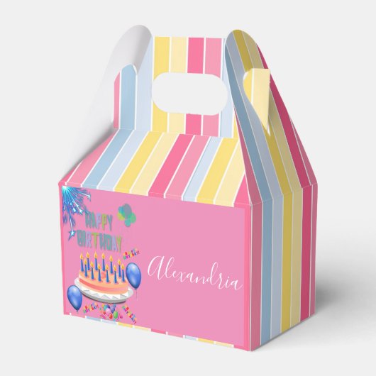 Happy Birthday Gable Favor Box Stripe Bedankdoosjes (Voorkant Zijde)