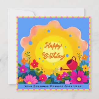 Happy Birthday Garden Card with Bright Sun, Flower Kaart
