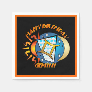 Happy Birthday Gemini Zodiac Birth Sign Napkins Servetten