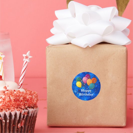 Happy Birthday, gevierde ballonnen Ronde Sticker (Feest)