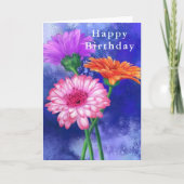 Happy Birthday - geweldige drie kleuren Gerberas Kaart (Voorkant)