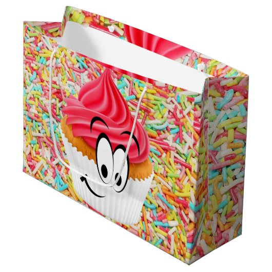 Happy Birthday Gift Bag Cupcake Groot Cadeauzakje (Voorkant Gekanteld)