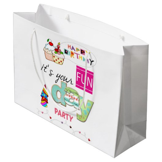 Happy Birthday Gift Bag FUN Cupcake Groot Cadeauzakje (Achterkant Gekanteld)