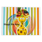 Happy Birthday Gift Bag Giraffe Fruit Stripe Groot Cadeauzakje (Achterkant)