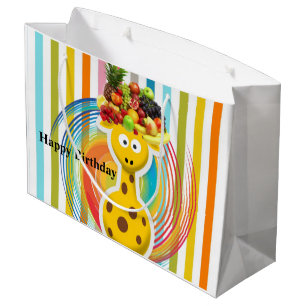Happy Birthday Gift Bag Giraffe Fruit Stripe Groot Cadeauzakje