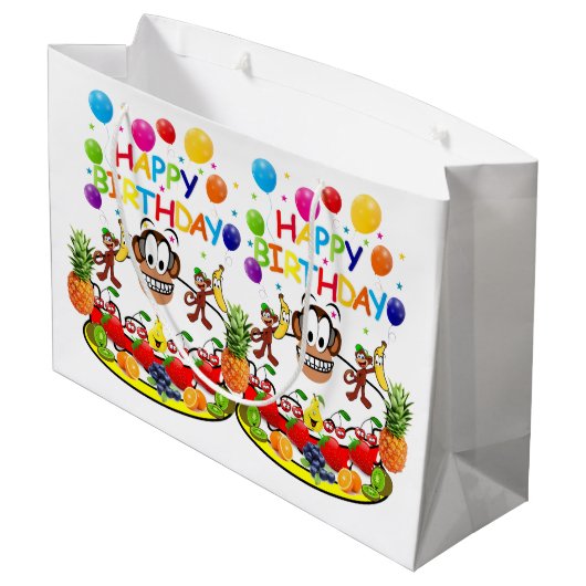 Happy Birthday Gift Bag Monkey Groot Cadeauzakje (Achterkant Gekanteld)