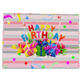 Happy Birthday Gift Bag Stripe Groot Cadeauzakje (Achterkant)