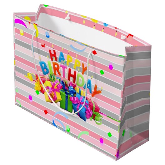 Happy Birthday Gift Bag Stripe Groot Cadeauzakje (Achterkant Gekanteld)