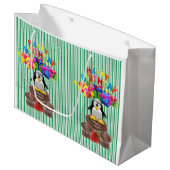 Happy Birthday Gift Bag Stripe Penguin Groot Cadeauzakje (Voorkant Gekanteld)