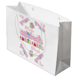 Happy Birthday Gift Bag Vieren Roze Groot Cadeauzakje