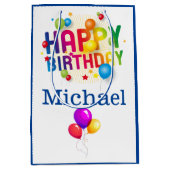 Happy Birthday Gift Bag Voeg de Naam van de Ontvan Medium Cadeauzakje (Voorkant)