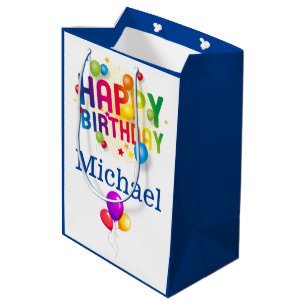 Happy Birthday Gift Bag Voeg de Naam van de Ontvan Medium Cadeauzakje