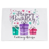 Happy Birthday Gift Boxes op White Customize Groot Cadeauzakje (Voorkant)