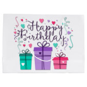 Happy Birthday Gift Boxes op White Customize Groot Cadeauzakje (Achterkant)