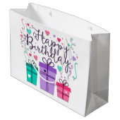 Happy Birthday Gift Boxes op White Customize Groot Cadeauzakje (Achterkant Gekanteld)