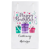 Happy Birthday Gift Boxes op White Customize Klein Cadeauzakje (Voorkant)
