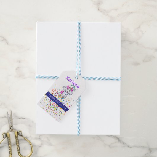 Happy Birthday Gift Labels Elephant Cadeaulabel (Met Touw)