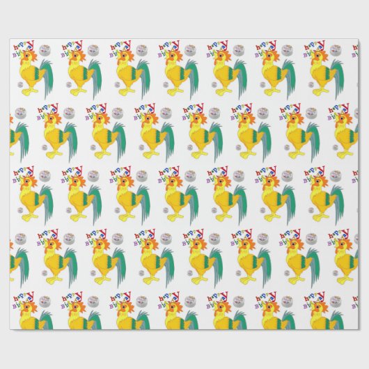 Happy Birthday Gift Wrapping Paper Rooster Cadeaupapier (Vlak)