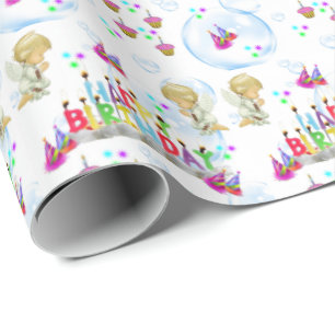 Happy Birthday Gift Wrapping Paper Twin Angels Cadeaupapier