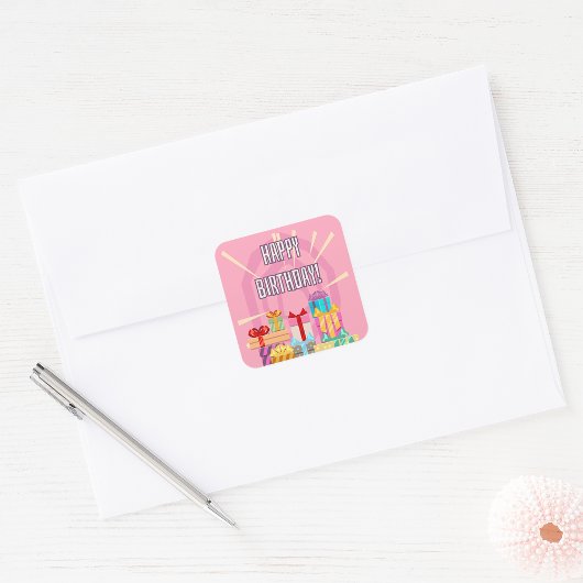 Happy Birthday Gifts op roze Square Sticker