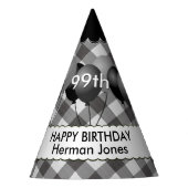 Happy Birthday Gingham Controleert Pattern Black/W Feesthoedjes (Voorkant)