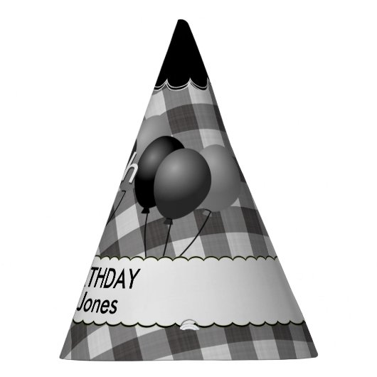 Happy Birthday Gingham Controleert Pattern Black/W Feesthoedjes (Rechts)