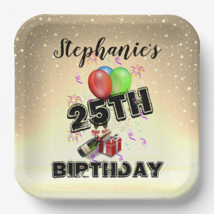 Happy Birthday Girl Gold en Balloons Paper Borden Papieren Bordje