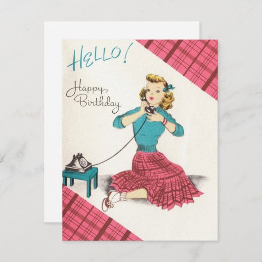 Happy Birthday Girl-telefoongesprek Feestdagenkaart (Voorkant / Achterkant)