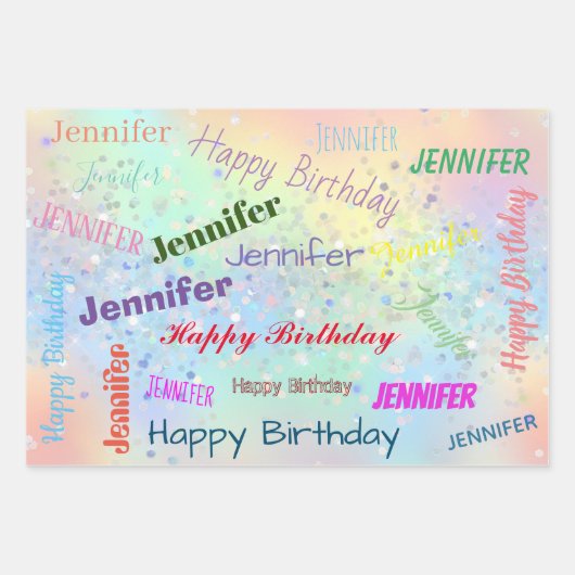 Happy Birthday Girly Custom Name roze Inpakpapier Vel (Voorkant 3)