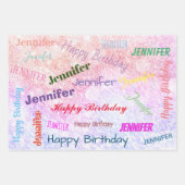 Happy Birthday Girly Custom Name roze Inpakpapier Vel (Voorkant)