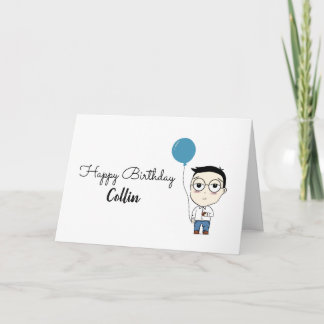 Happy Birthday Glasses Boy Cartoon Schattige Blauw Kaart