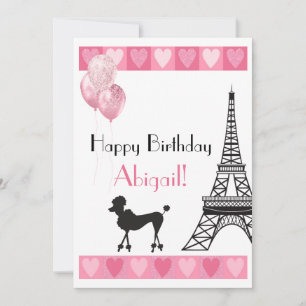Happy Birthday Glitter Pink Heart Eiffel Tower Dog