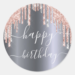 Happy Birthday glitter roos Gold zilverspargel Ronde Sticker