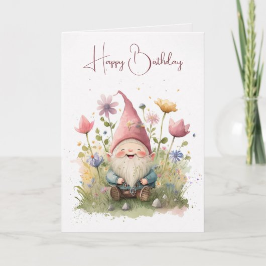 Happy Birthday Gnome in Garden Kaart (Voorkant)